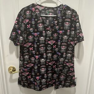 Halloween Dog Skeleton Scrub Top